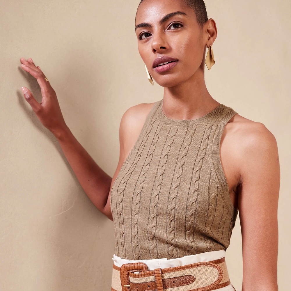 Banana Republic Cavo Cable Knit Merino Tank Top in Tan